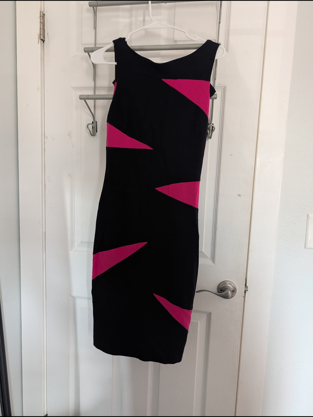 Cache Coeur Black Midi Dress with Hot Pink Geometric Panels